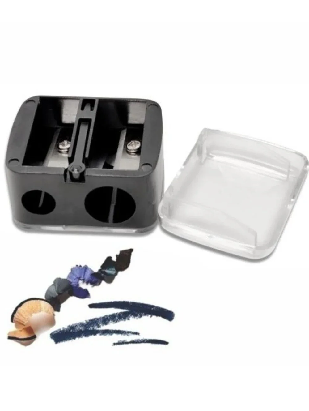 Dual Hole Pencil Sharpener Designed For Makeup With Clear Plastic Shaving Cover